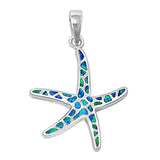 Sterling Silver Blue Synthetic Opal Starfish Pendant Sea Star Beach Charm 925