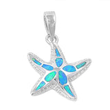 Sterling Silver Blue Synthetic Opal Starfish Pendant Sea Star Ocean Charm 925