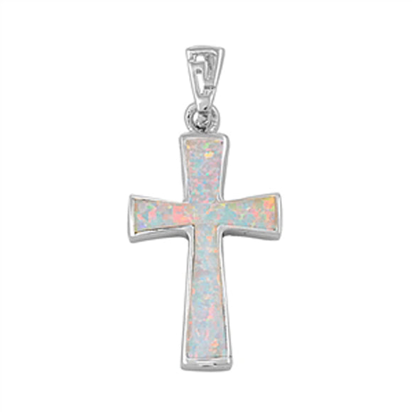 Sterling Silver White Synthetic Opal Cross Pendant Christian Faith Charm 925 New