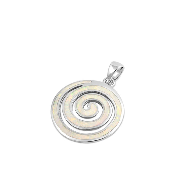 Sterling Silver White Synthetic Opal Modern Spiral Pendant Swirl Curl Charm 925