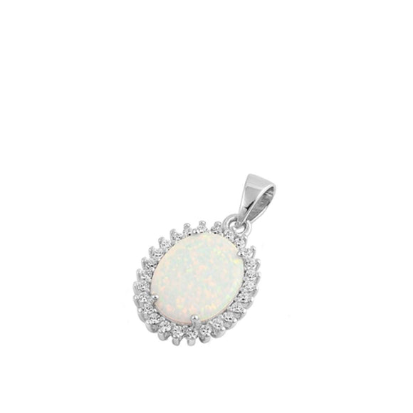 Sterling Silver White Synthetic Opal Burst Pendant Oval Halo Vintage Style Charm