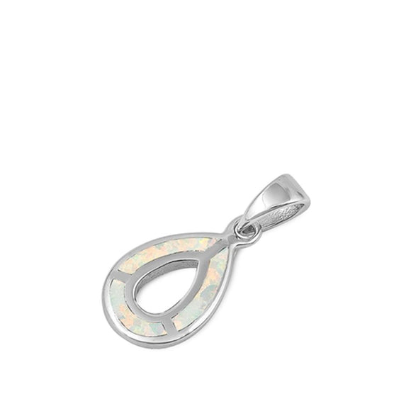 Sterling Silver White Synthetic Opal Teardrop Pendant Mosaic Pear Open Charm 925