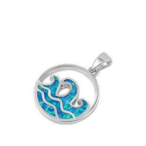 Sterling Silver Blue Synthetic Opal Ocean Wave Pendant Beach Water Charm 925 New