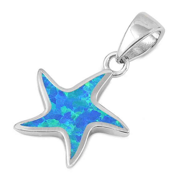 Sterling Silver Blue Synthetic Opal Sea Star Pendant Starfish Ocean Beach Charm