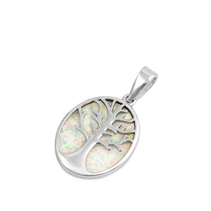 Sterling Silver Tree of Life Pendant White Synthetic Opal Layered Nature Charm