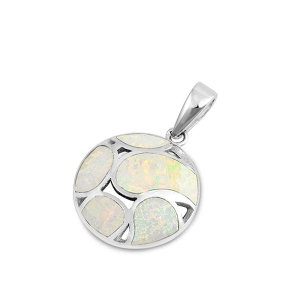 Sterling Silver Modern White Synthetic Opal Pendant Artistic Abstract Charm 925