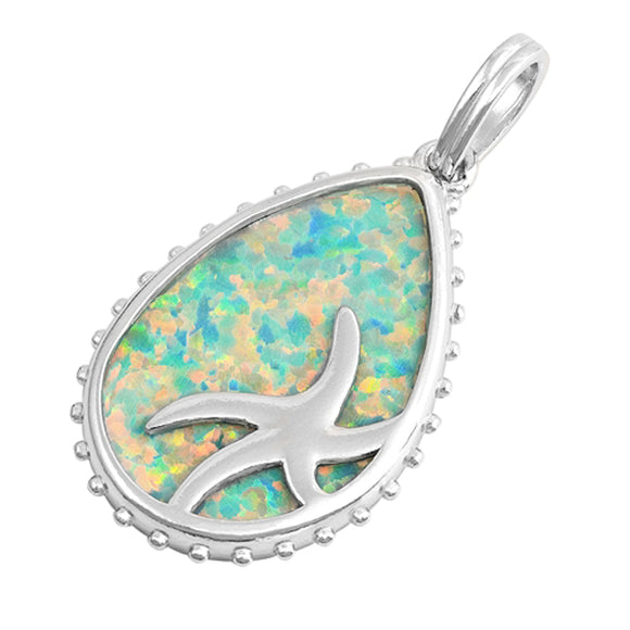 Sterling Silver Blue Synthetic Opal Bali Style Sea Star Pendant Starfish Charm