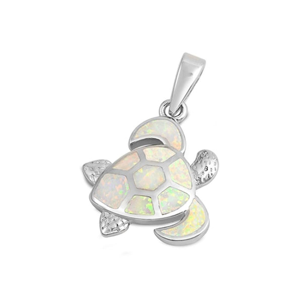 Sterling Silver White Synthetic Opal Turtle Pendant Animal Cute Ocean Sea Charm