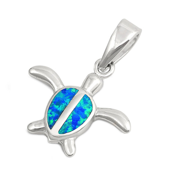 Sterling Silver Blue Synthetic Opal Turtle Pendant Animal Sea Ocean Cute Charm