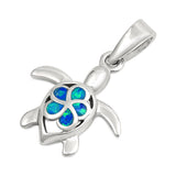 Sterling Silver Blue Synthetic Opal Flower Turtle Pendant Plumeria Ocean Charm