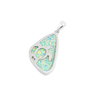 Sterling Silver White Synthetic Opal Turtle Pendant Cutout Beach Charm 925 New