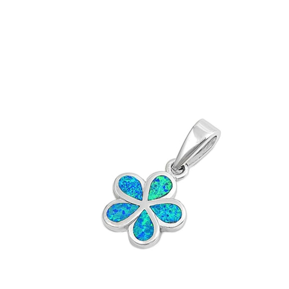 Sterling Silver Blue Synthetic Opal Flower Pendant Plumeria Garden Nature Charm