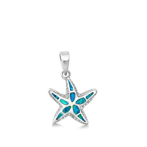 Sterling Silver Blue Synthetic Opal Starfish Pendant Sea Star Ocean Beach Charm