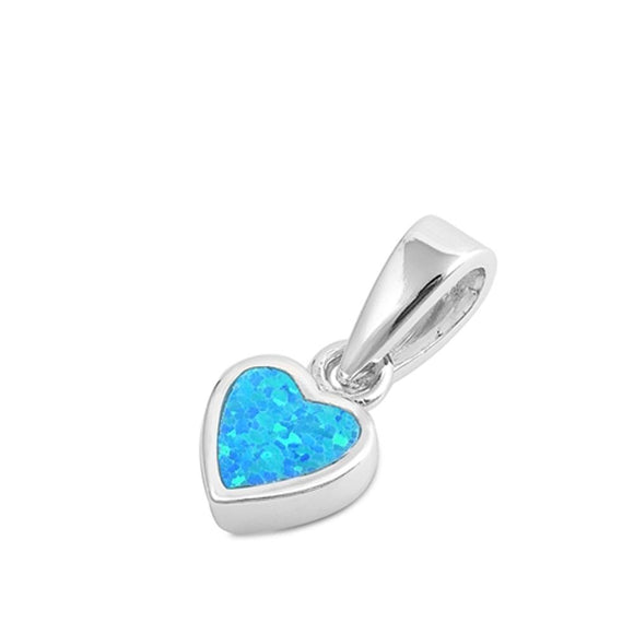 Sterling Silver Blue Synthetic Opal Cute Heart Pendant Promise Love Tiny Charm