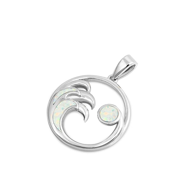 Sterling Silver White Synthetic Opal Ocean Wave Pendant Minimalist Open Charm