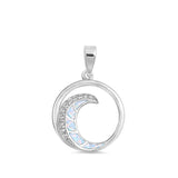 Sterling Silver White Synthetic Opal Swirl Pendant Ocean Wave Mosaic Charm 925