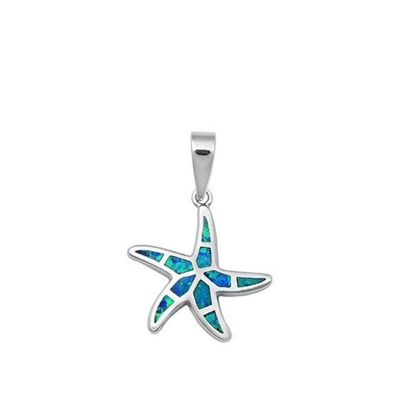 Sterling Silver Blue Synthetic Opal Starfish Swim Pendant Sea Star Charm 925 New