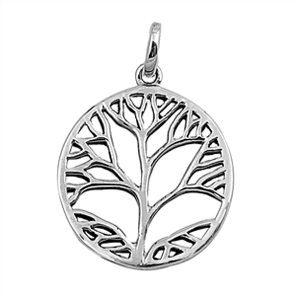 Circle Tree of Life Pendant .925 Sterling Silver Round Roots Branch Cutout Charm