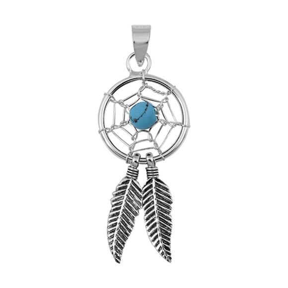 Sterling Silver Dream Catcher Pendant Weave Feather Native American Charm 925