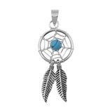 Sterling Silver Dream Catcher Pendant Weave Feather Native American Charm 925