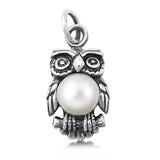 Sterling Silver Oxidized Owl Freshwater Pearl Pendant Animal Bird Wise Charm