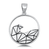 Sterling Silver Geometric Ocean Wave Pendant Modern Unique Open Circle Charm 925