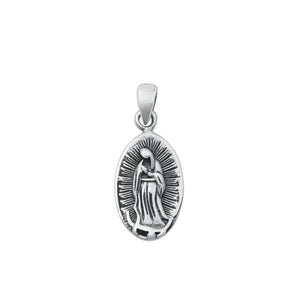 Sterling Silver Oxidized Virgin Mary Guadalupe Pendant .925 New Medallion