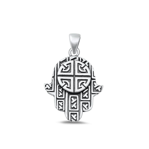 Sterling Silver Unique Oxidized High Polished Hamsa Pendant Charm 925 New