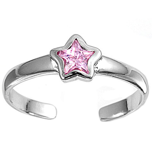 Star Pink Simulated CZ .925 Sterling Silver Toe Ring