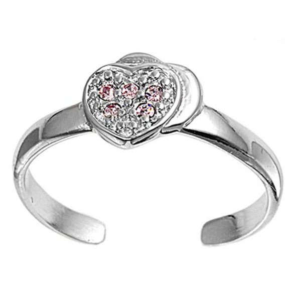 Heart Pink Simulated CZ .925 Sterling Silver Toe Ring