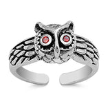 Sterling Silver Polished Owl Garnet CZ Toe Ring Adjustable Midi Band .925 New