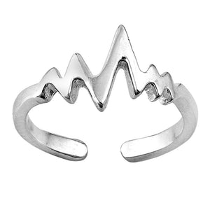 Sterling Silver Unique EKG Heartbeat Toe Ring High Polish Adjustable Midi Band